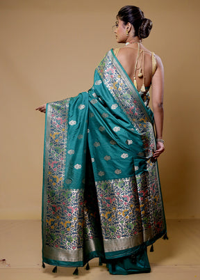 Green Dupion Silk Saree With Blouse Piece