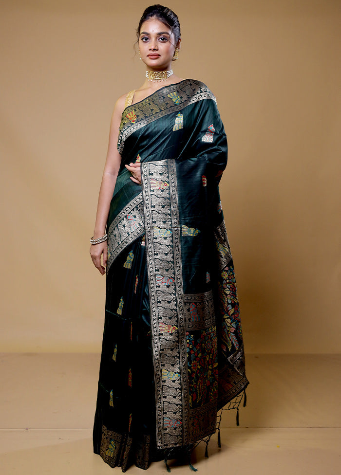 Green Tussar Silk Saree With Blouse Piece