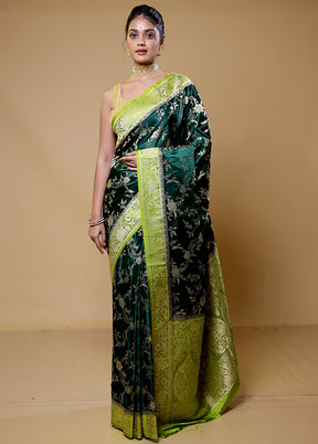 Green Dupion Silk Saree With Blouse Piece