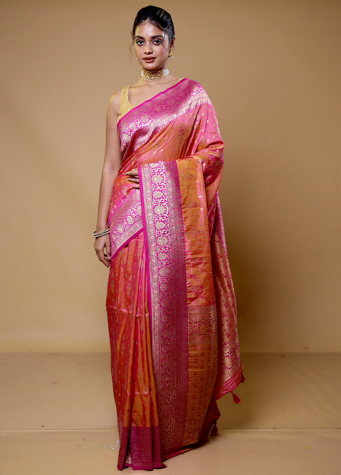 Orange Dupion Silk Saree With Blouse Piece