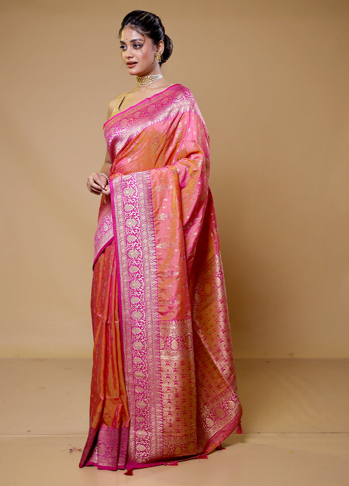 Orange Dupion Silk Saree With Blouse Piece