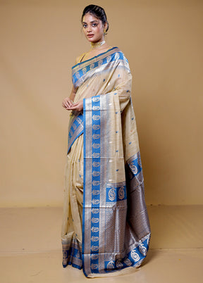 Cream Dupion Silk Saree With Blouse Piece