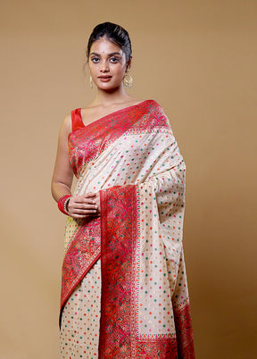 Cream Dupion Silk Saree With Blouse Piece