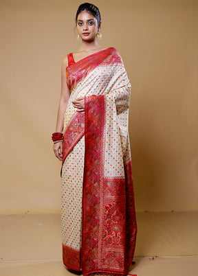 Cream Dupion Silk Saree With Blouse Piece