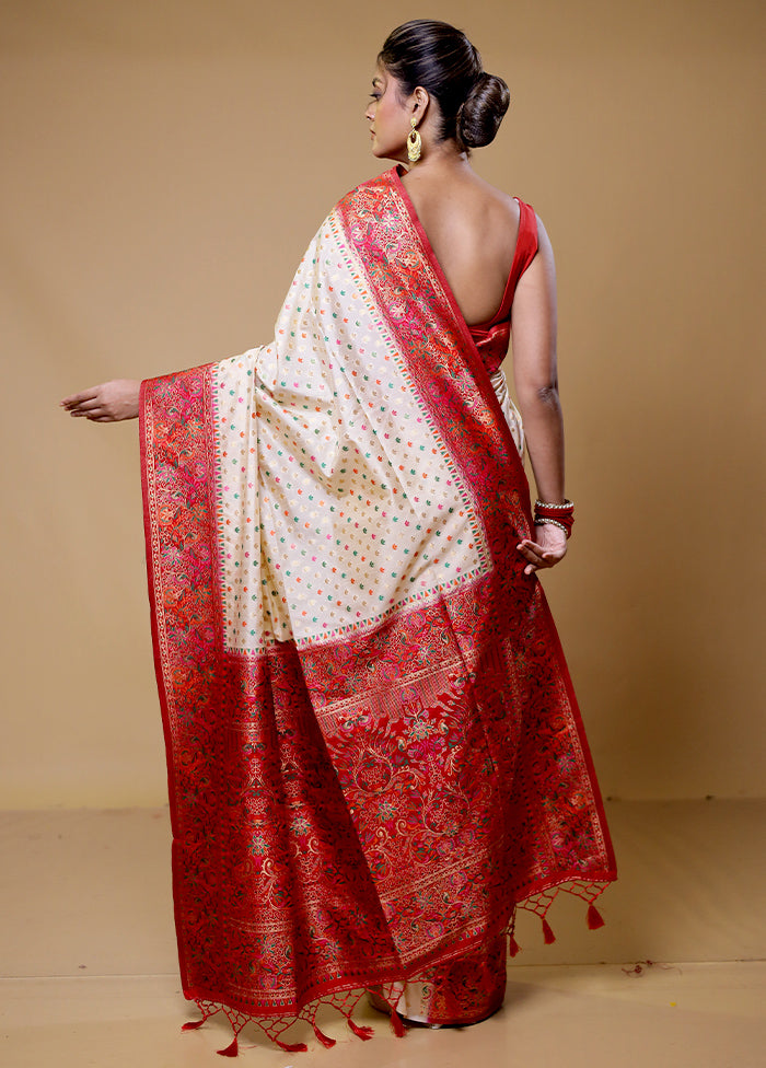 Cream Dupion Silk Saree With Blouse Piece