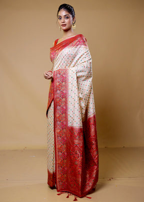 Cream Dupion Silk Saree With Blouse Piece