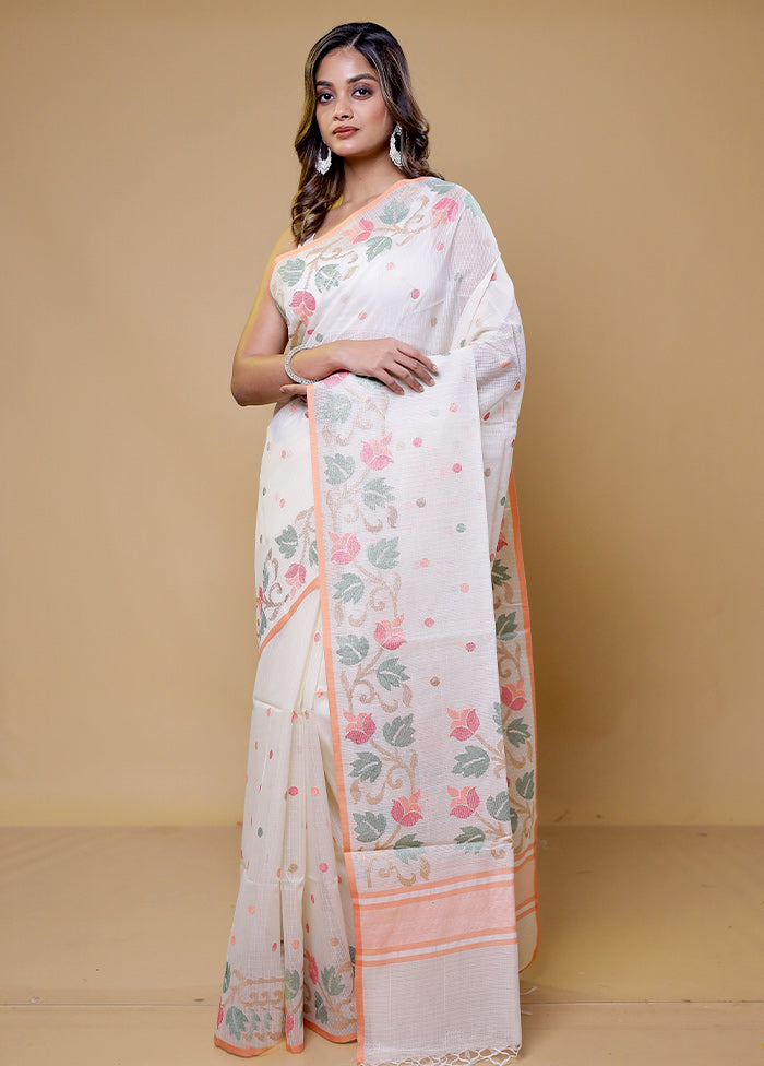 White Pure Cotton Saree With Blouse Piece