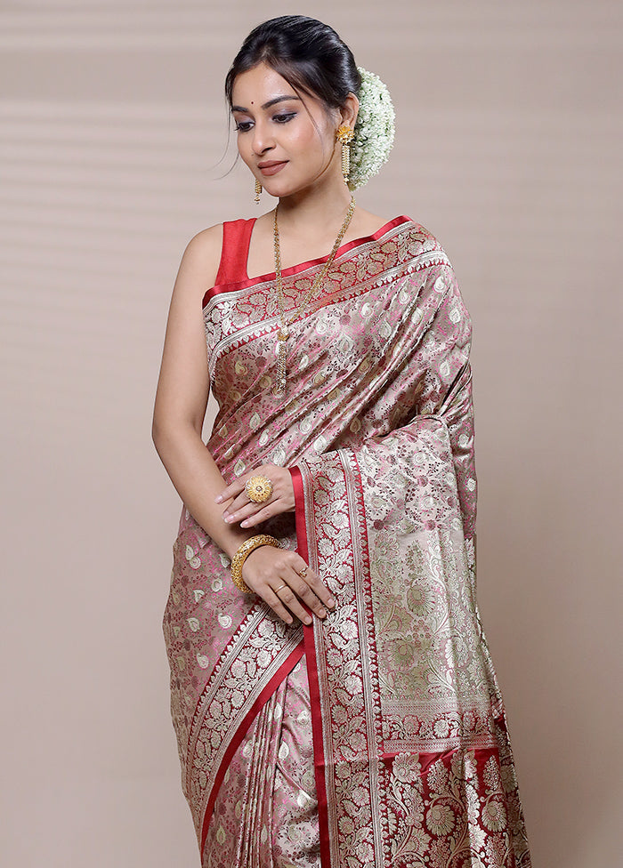 Brown Handloom Tanchoi Pure Silk Saree With Blouse Piece