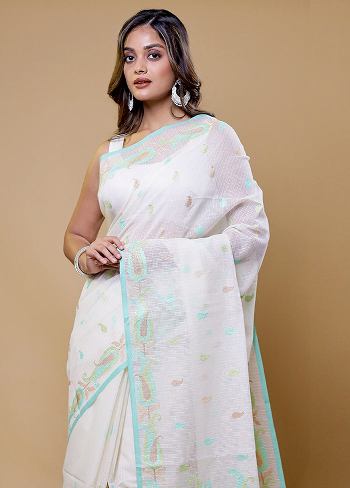 White Pure Cotton Saree With Blouse Piece