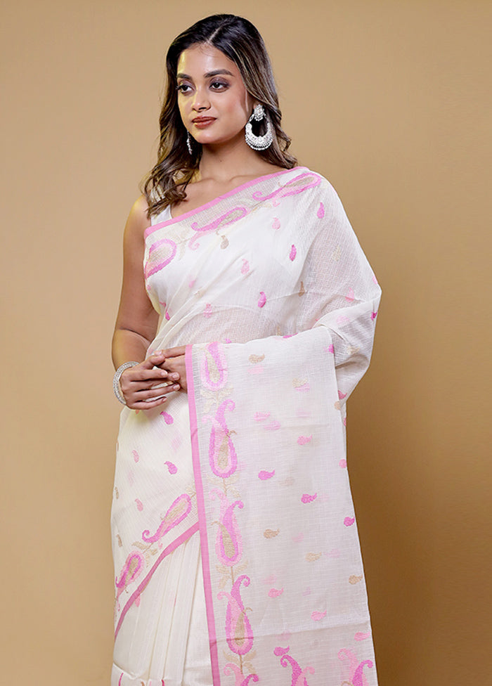 White Pure Cotton Saree With Blouse Piece