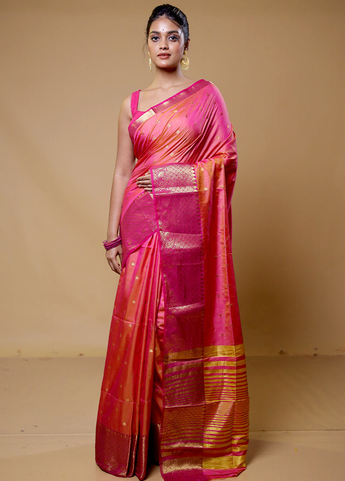 Pink Dupion Silk Saree With Blouse Piece