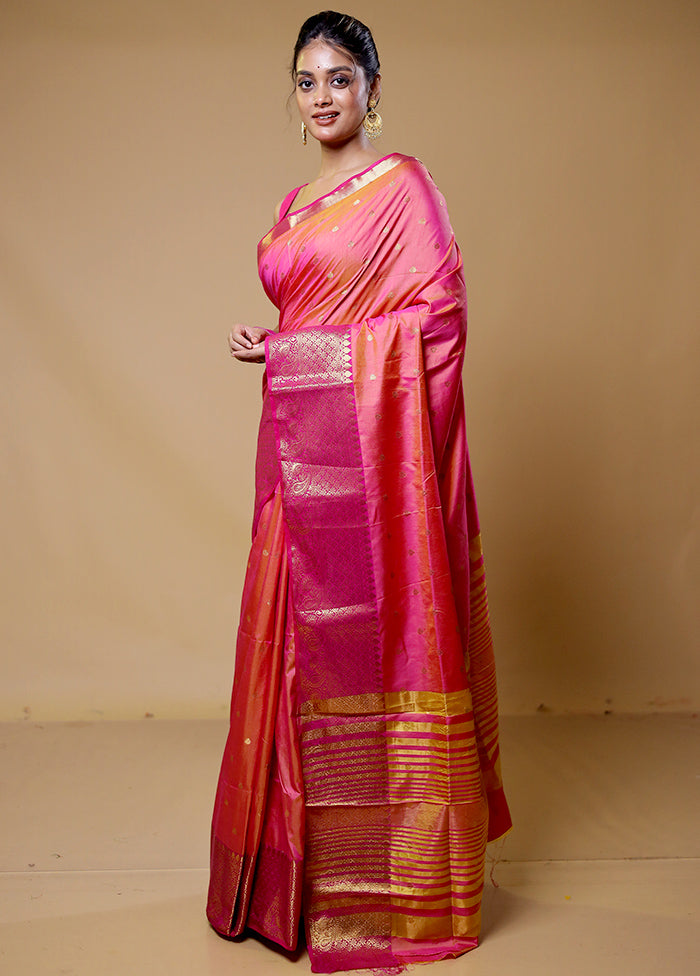 Pink Dupion Silk Saree With Blouse Piece