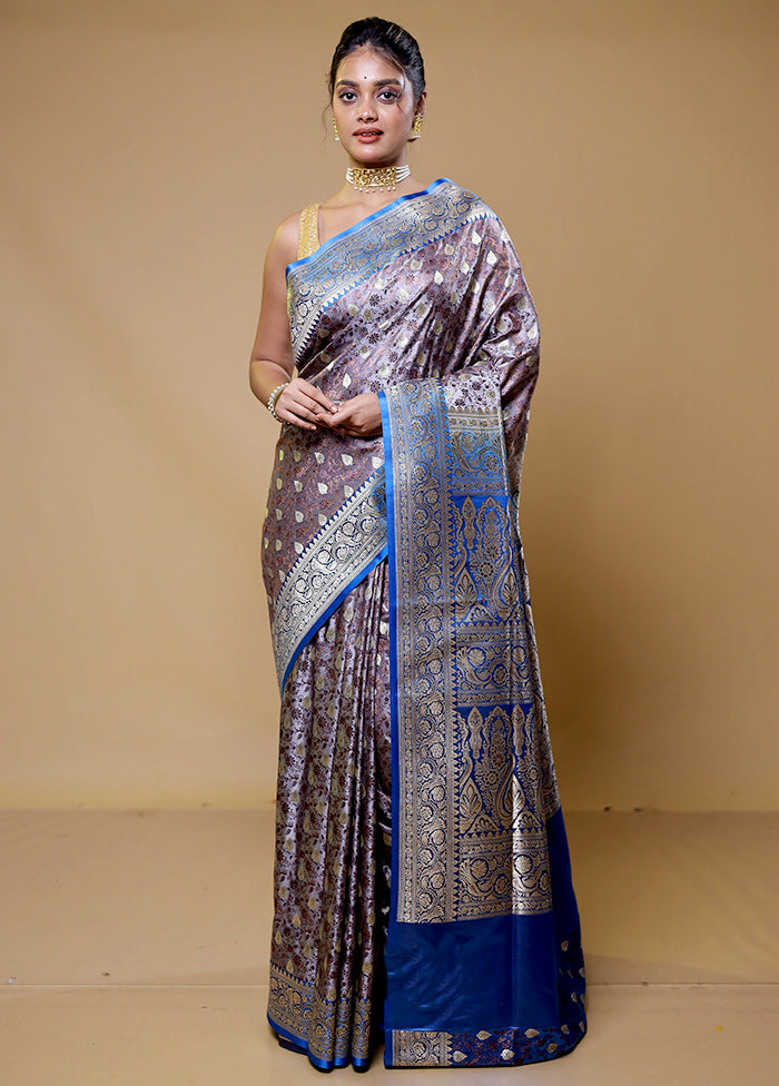 Grey Handloom Tanchoi Pure Silk Saree With Blouse Piece