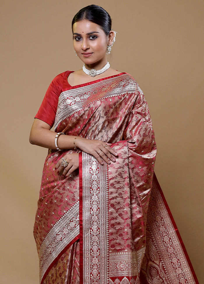 Maroon Handloom Tanchoi Pure Silk Saree With Blouse Piece