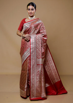 Maroon Handloom Tanchoi Pure Silk Saree With Blouse Piece