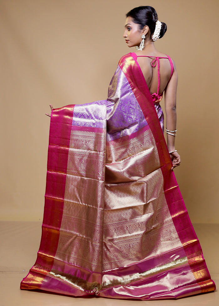 Purple Handloom Kanchipuram Pure Silk Saree With Blouse Piece