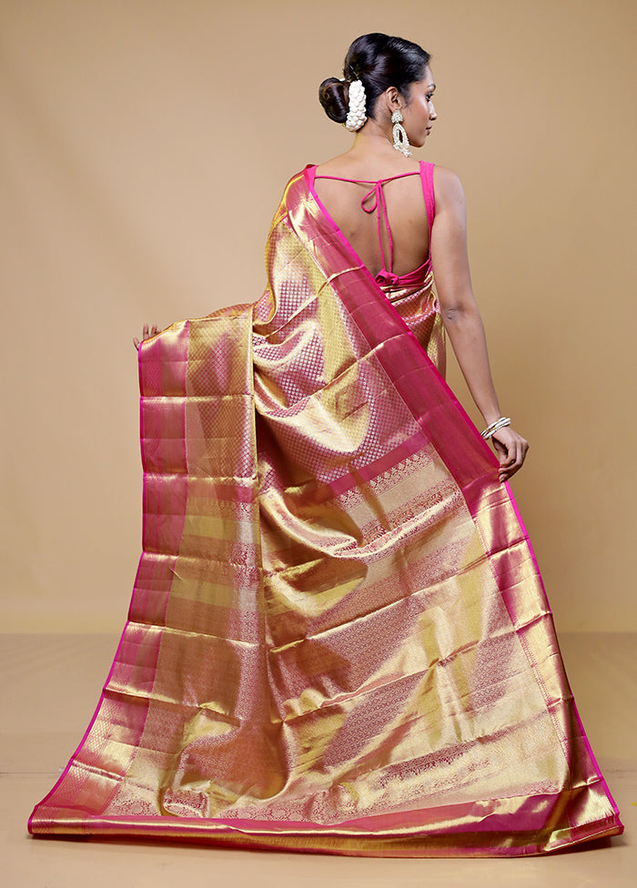 Pink Handloom Kanchipuram Pure Silk Saree With Blouse Piece