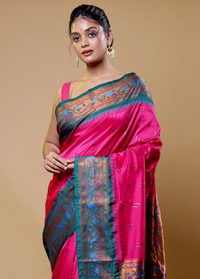 Pink Kanjivaram Silk Saree With Blouse Piece