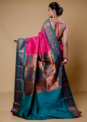 Pink Kanjivaram Silk Saree With Blouse Piece