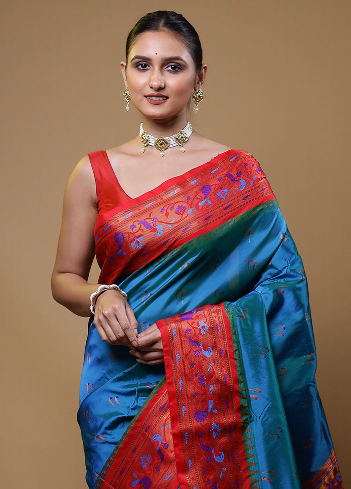 Blue Kanjivaram Silk Saree With Blouse Piece