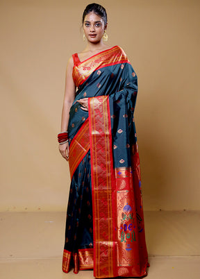 Blue Kanjivaram Silk Saree With Blouse Piece