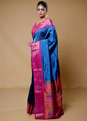 Blue Kanjivaram Silk Saree With Blouse Piece