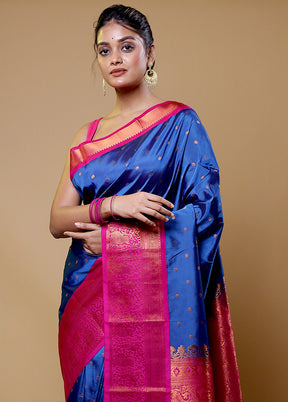 Blue Kanjivaram Silk Saree With Blouse Piece