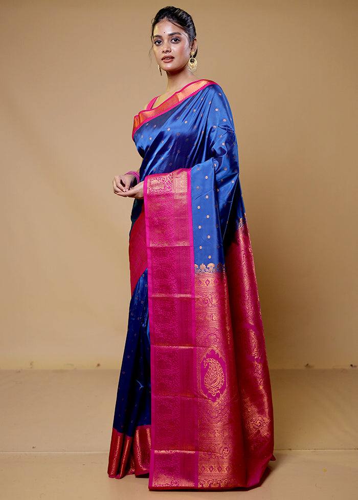 Blue Kanjivaram Silk Saree With Blouse Piece