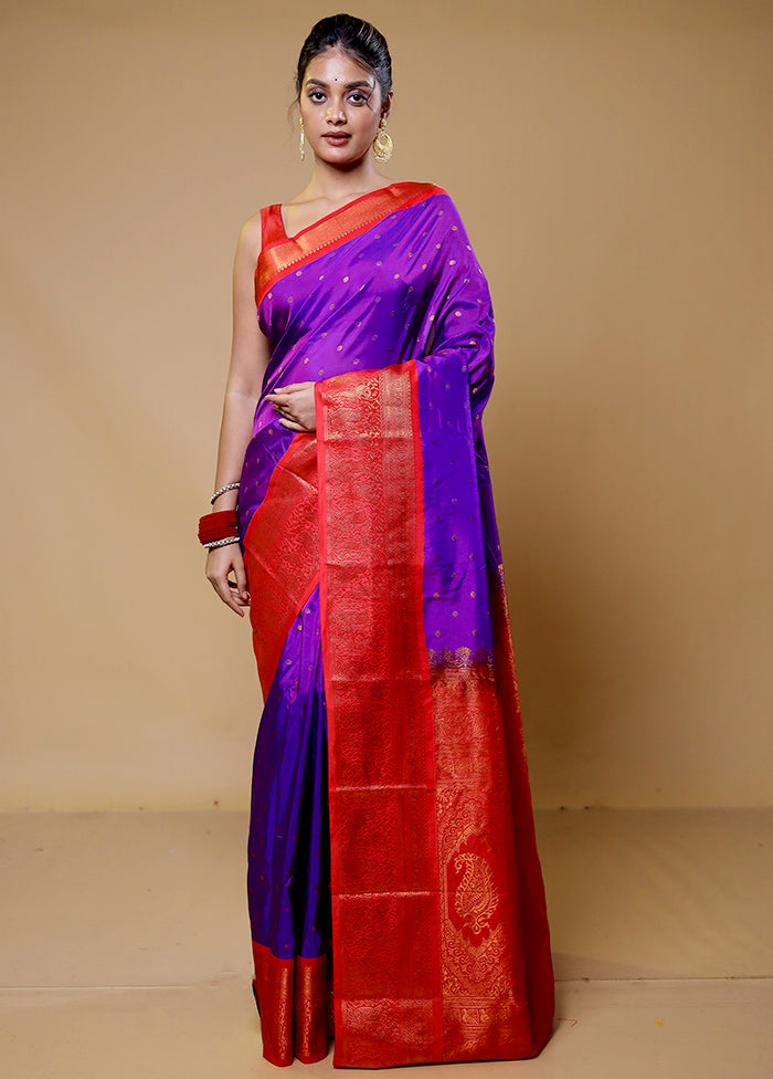 Purple Kanjivaram Silk Saree With Blouse Piece