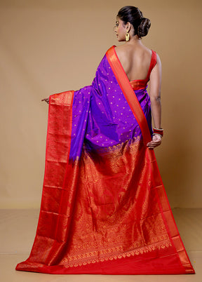 Purple Kanjivaram Silk Saree With Blouse Piece