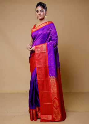 Purple Kanjivaram Silk Saree With Blouse Piece