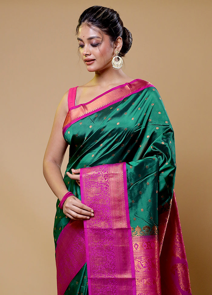 Green Kanjivaram Silk Saree With Blouse Piece