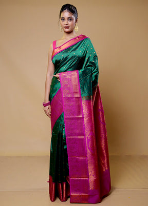 Green Kanjivaram Silk Saree With Blouse Piece