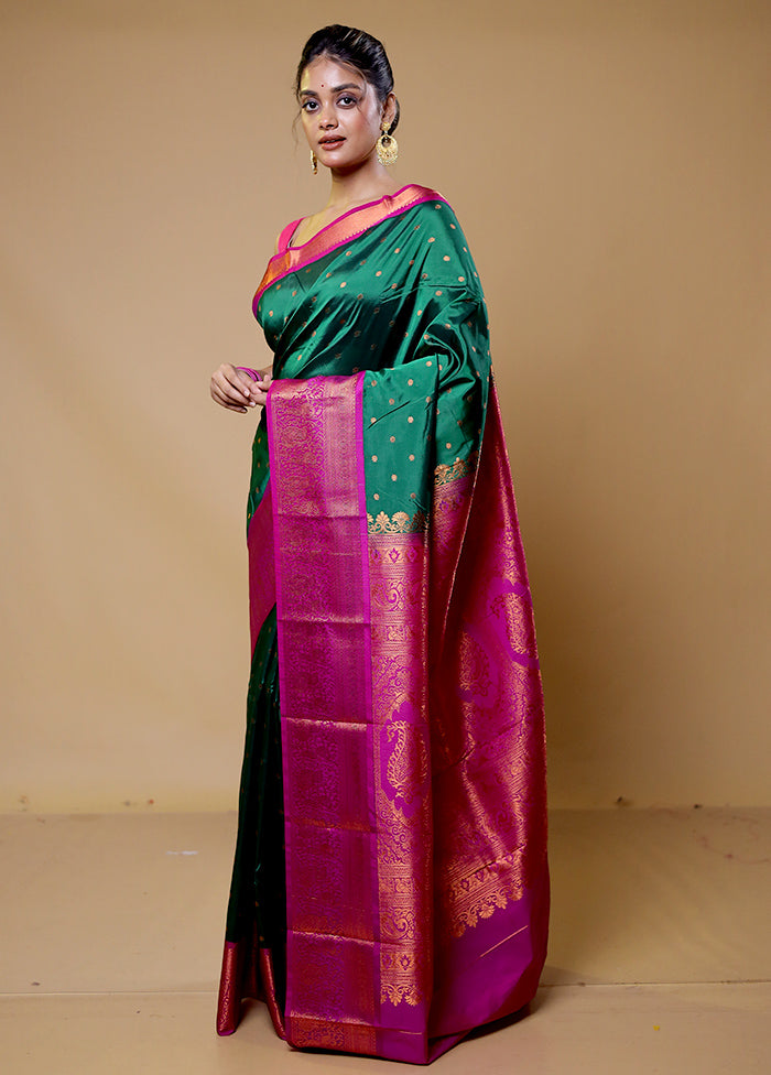 Green Kanjivaram Silk Saree With Blouse Piece