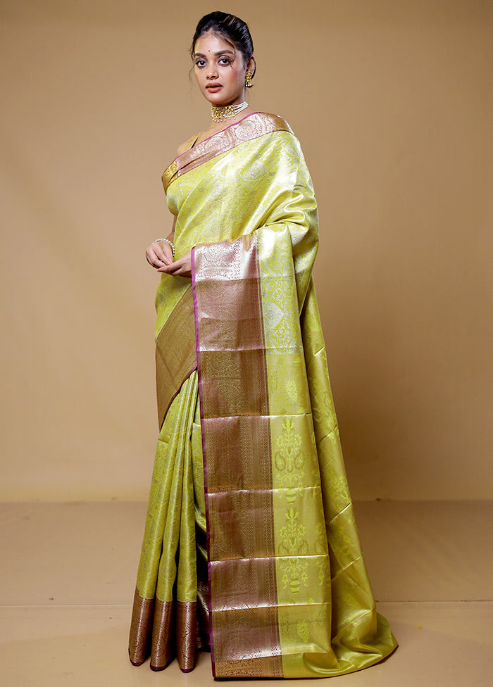 Green Kanjivaram Silk Saree With Blouse Piece