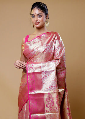 Pink Kanjivaram Silk Saree With Blouse Piece