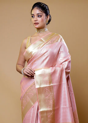 Pink Kanjivaram Silk Saree With Blouse Piece