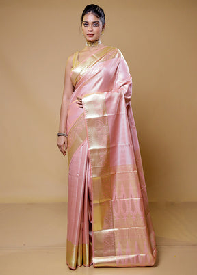 Pink Kanjivaram Silk Saree With Blouse Piece