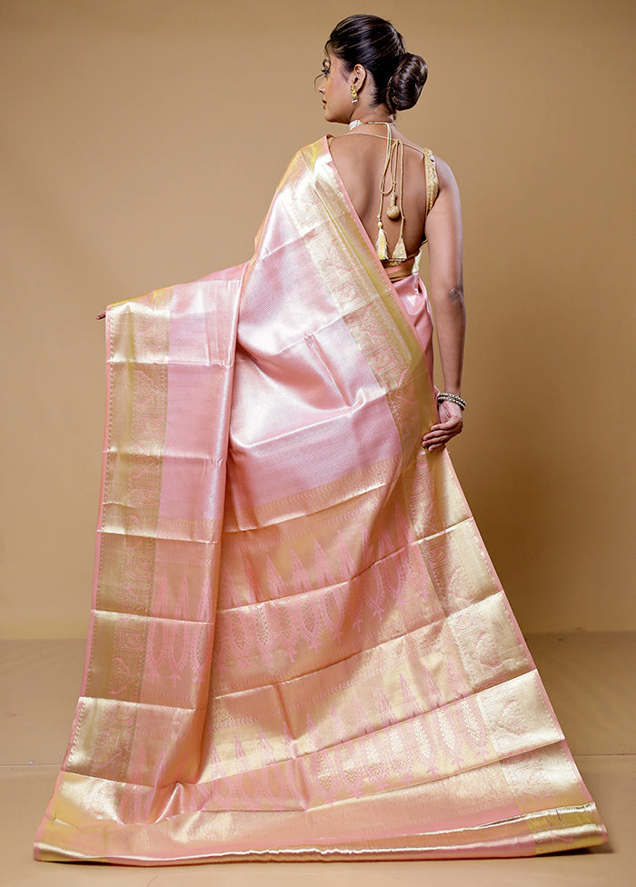 Pink Kanjivaram Silk Saree With Blouse Piece