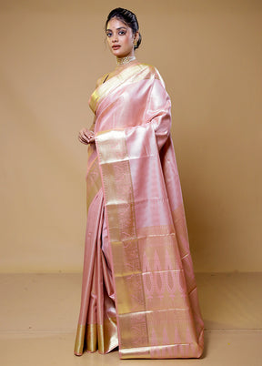 Pink Kanjivaram Silk Saree With Blouse Piece