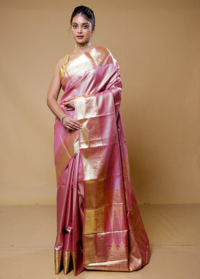 Pink Kanjivaram Silk Saree With Blouse Piece