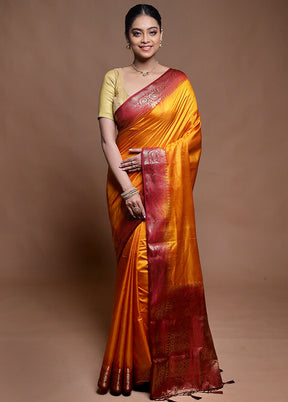 Yellow Dupion Silk Saree With Blouse Piece