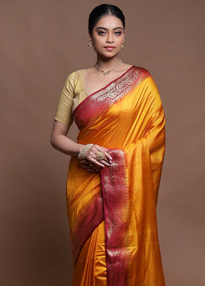 Yellow Dupion Silk Saree With Blouse Piece