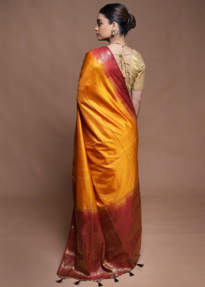 Yellow Dupion Silk Saree With Blouse Piece