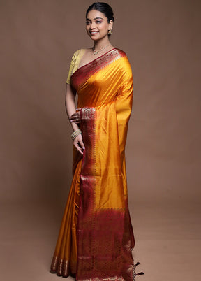 Yellow Dupion Silk Saree With Blouse Piece