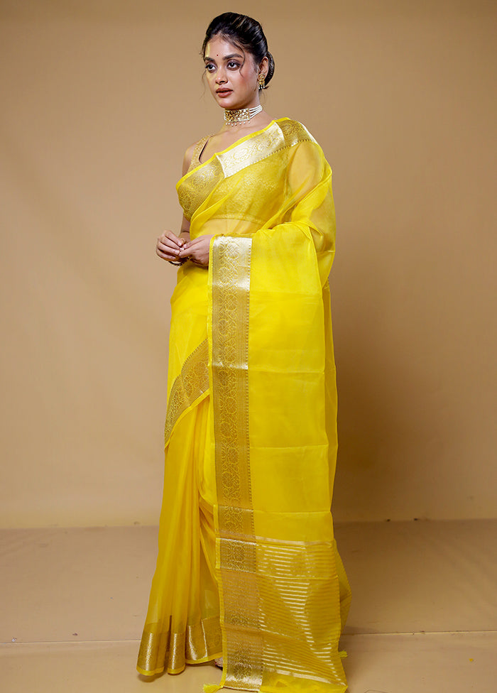 Yellow Organza Saree With Blouse Piece