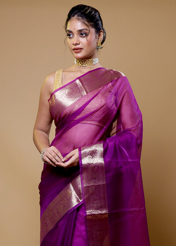 Purple Organza Saree With Blouse Piece