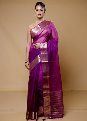 Purple Organza Saree With Blouse Piece