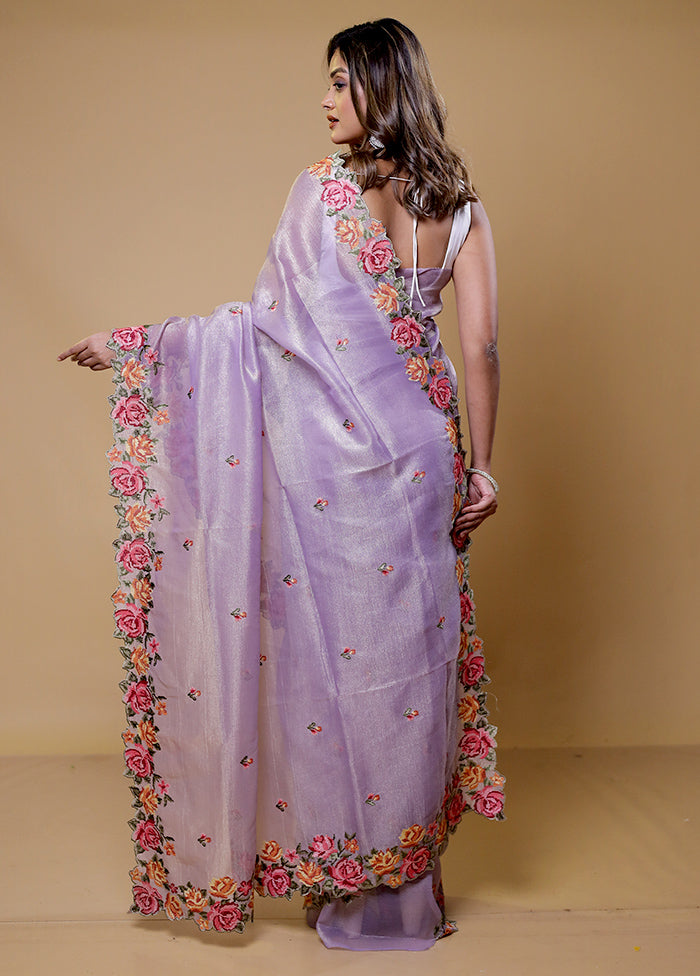 Lavender Tissue Silk Saree With Blouse Piece