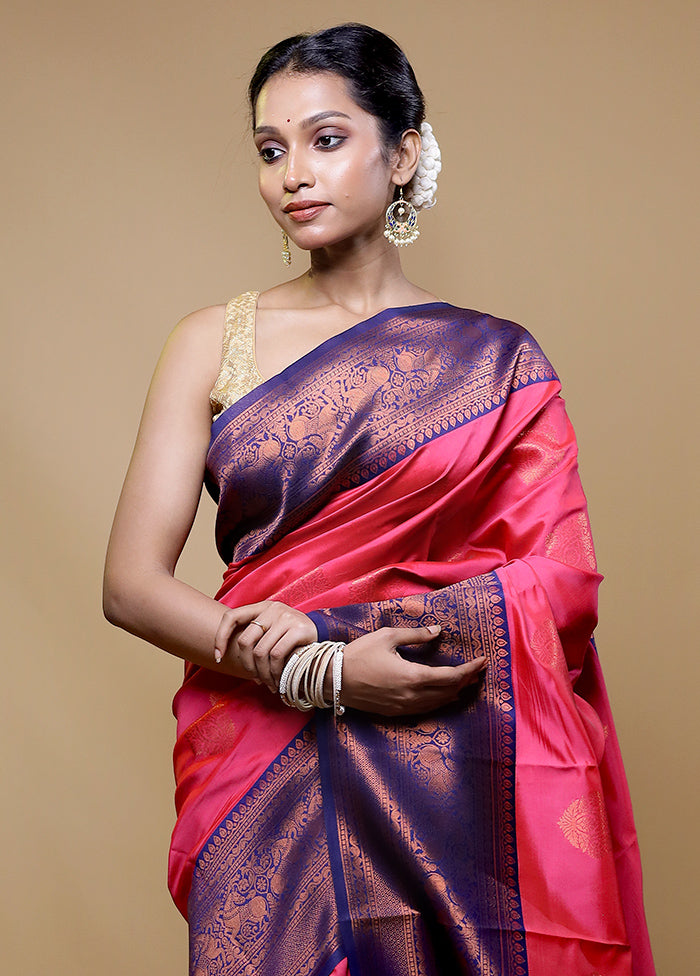 Pink Kanjivaram Silk Saree With Blouse Piece